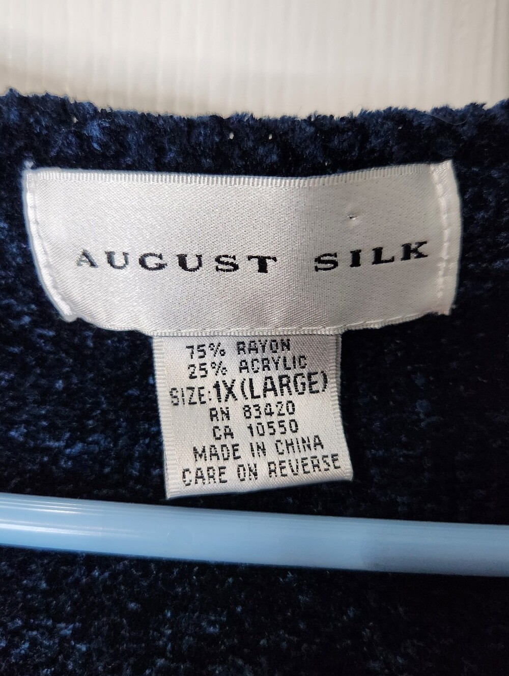August Silk Deep Navy Chenille V-Neck Button Front Long Sleeve Cardigan, Size 1X - Picture 3 of 7